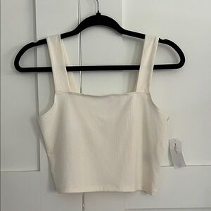 American Eagle Women's Cream Ribbed Tank Top